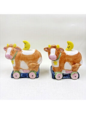 Susan Winget Ceramic Cow With Moon Salt And Pepper Shakers